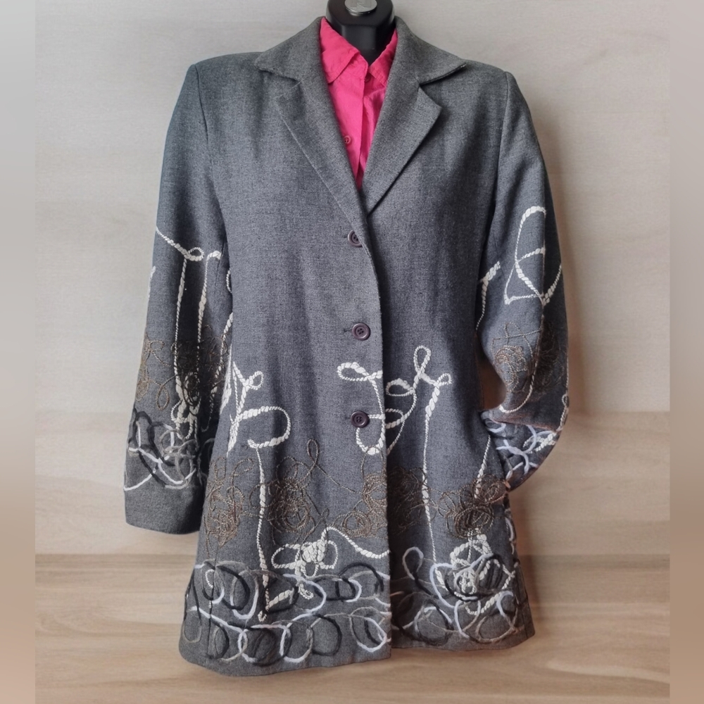 Trenz By Theresa Renz ~ Wool Blend Women's Embroidered Lined Jacket Coat